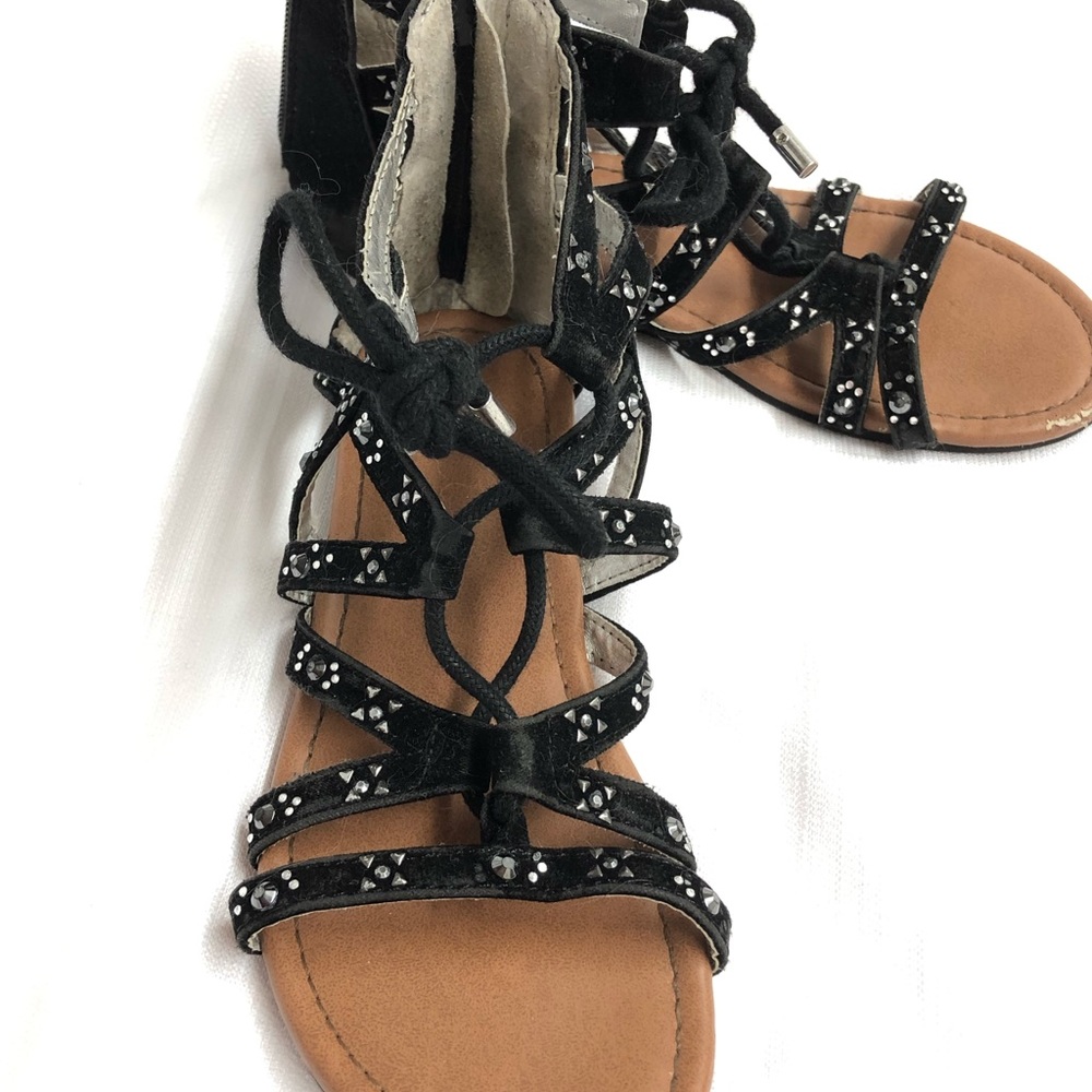Justice black tie up sandals size 2